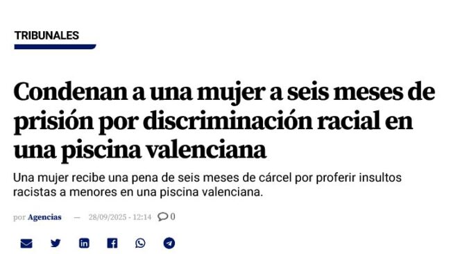 Condenan a una mujer a seis meses de prisión por discriminación racial en una piscina valenciana