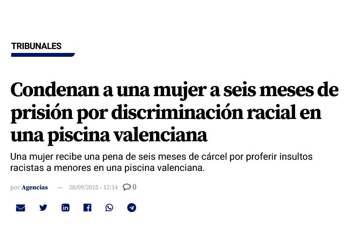Condenan a una mujer a seis meses de prisión por discriminación racial en una piscina valenciana